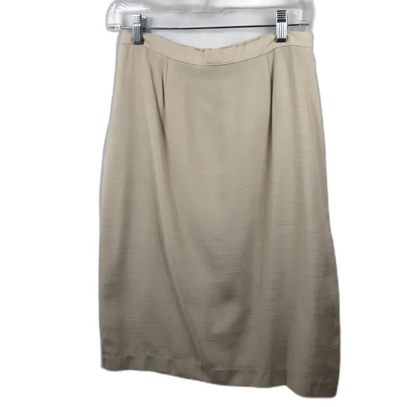 Vintage Beige Midi Skirt Size 10 Rayon Blend Elastic Waist Workwear Minimalist N - Picture 1 of 11